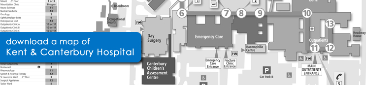 A map of Kent and Canterbury Hospital