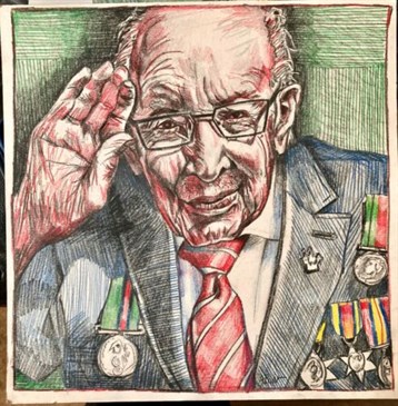 Portrait of Captain Sir Tom Moore by Deal artist Angelo Pizzigallo, which is being auctioned to raise money for East Kent Hospitals Charity