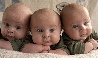 Avatar of George, Harry and Oscar, triplets who appeared in Call the Midwife. The photo shows the three babies, aged around eight months, all looking at the camera. They are on their fronts close together propped up on a blanket.