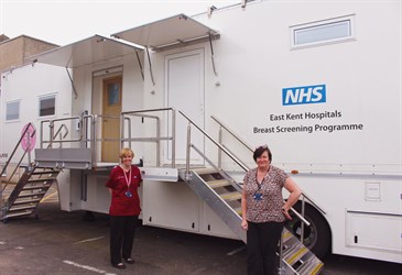 Fiona McPartlin and Caroline Wendholt with the new mobile breast screening vehicle