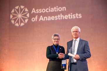 John Rampton receives the Evelyn Baker medal from the Association of Anaesthetists