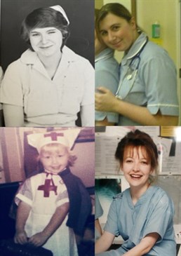 Montage pic for IND. Image shows nurses in their younger days - clockwise from top, Sue Brassington, a black and white image, Katie Milner, Zoe Newman aged six and wearing a nurses' uniform, and Julie Yanni. All adults are wearing nurses uniforms