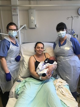 Joanna Szymanska-Rusta and baby Liam with maternity staff