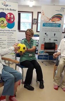 Passing the ball during one of the exercise sessions with Age UK