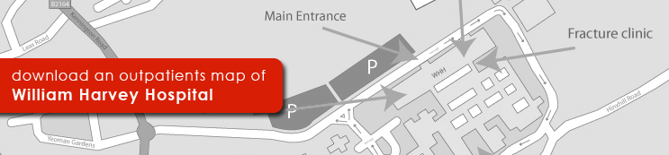 Download a map of the Outpatients Department at William Harvey Hospital, Ashford.