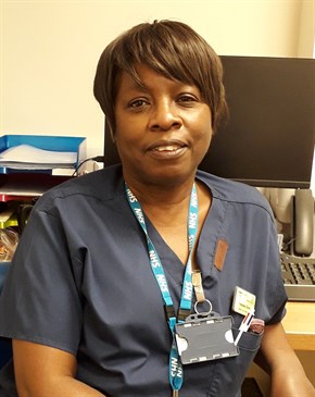 Head and shoulders of Yvonne Davis, a nurse at William Harvey Hospital who is living with lupus