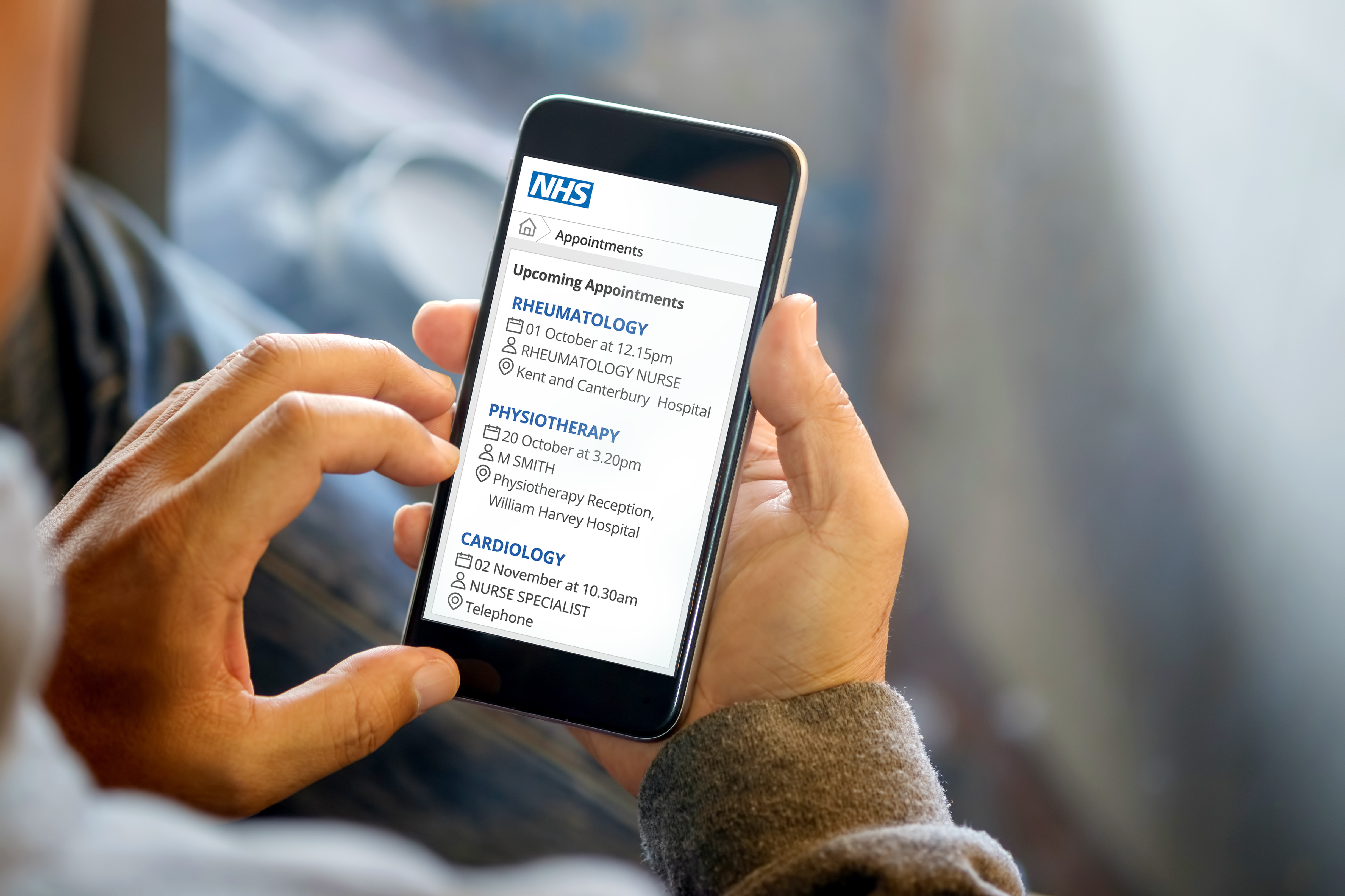 Our Patient Portal appointment screen on a mobile phone screen