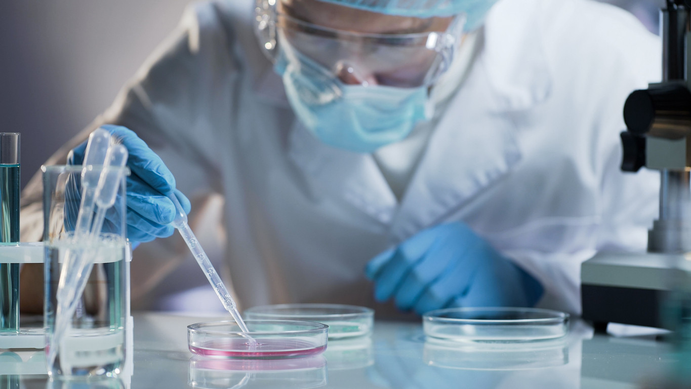 Researcher with petri dishes