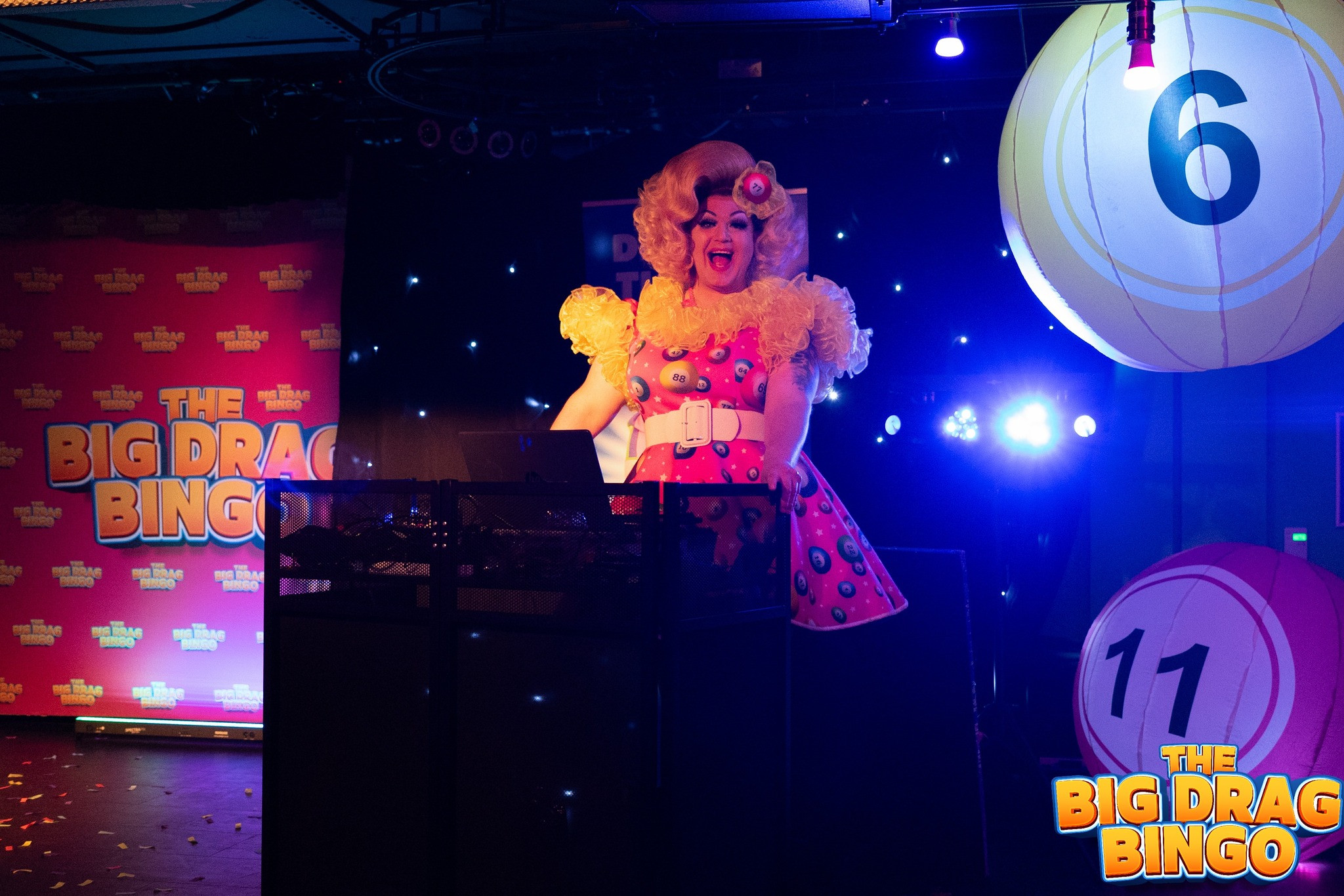 A drag queen at a previous bingo event