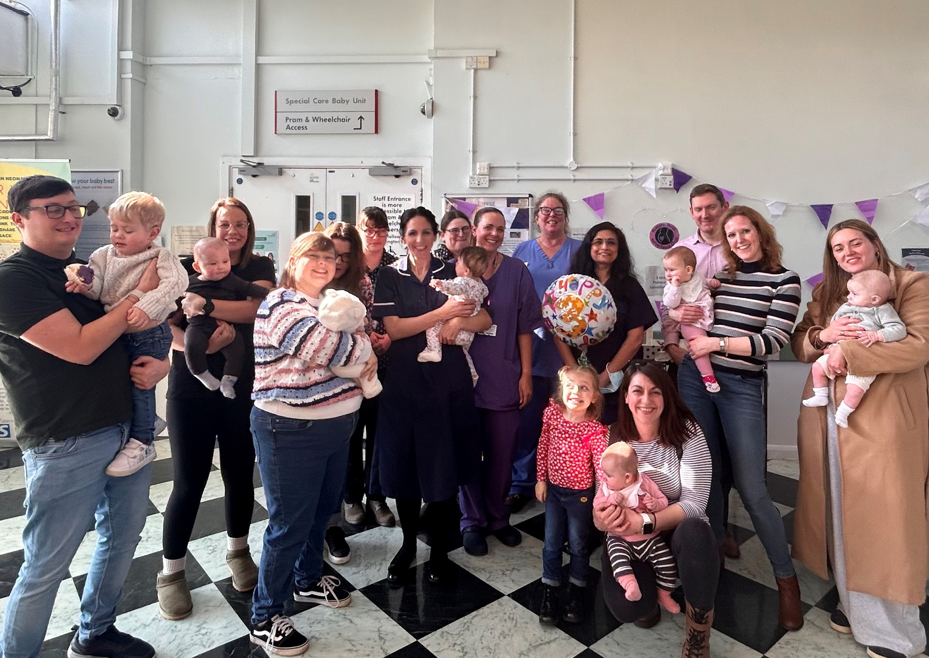 Parents and babies joined the team to celebrate the third anniversary of the pre-term birth clinic