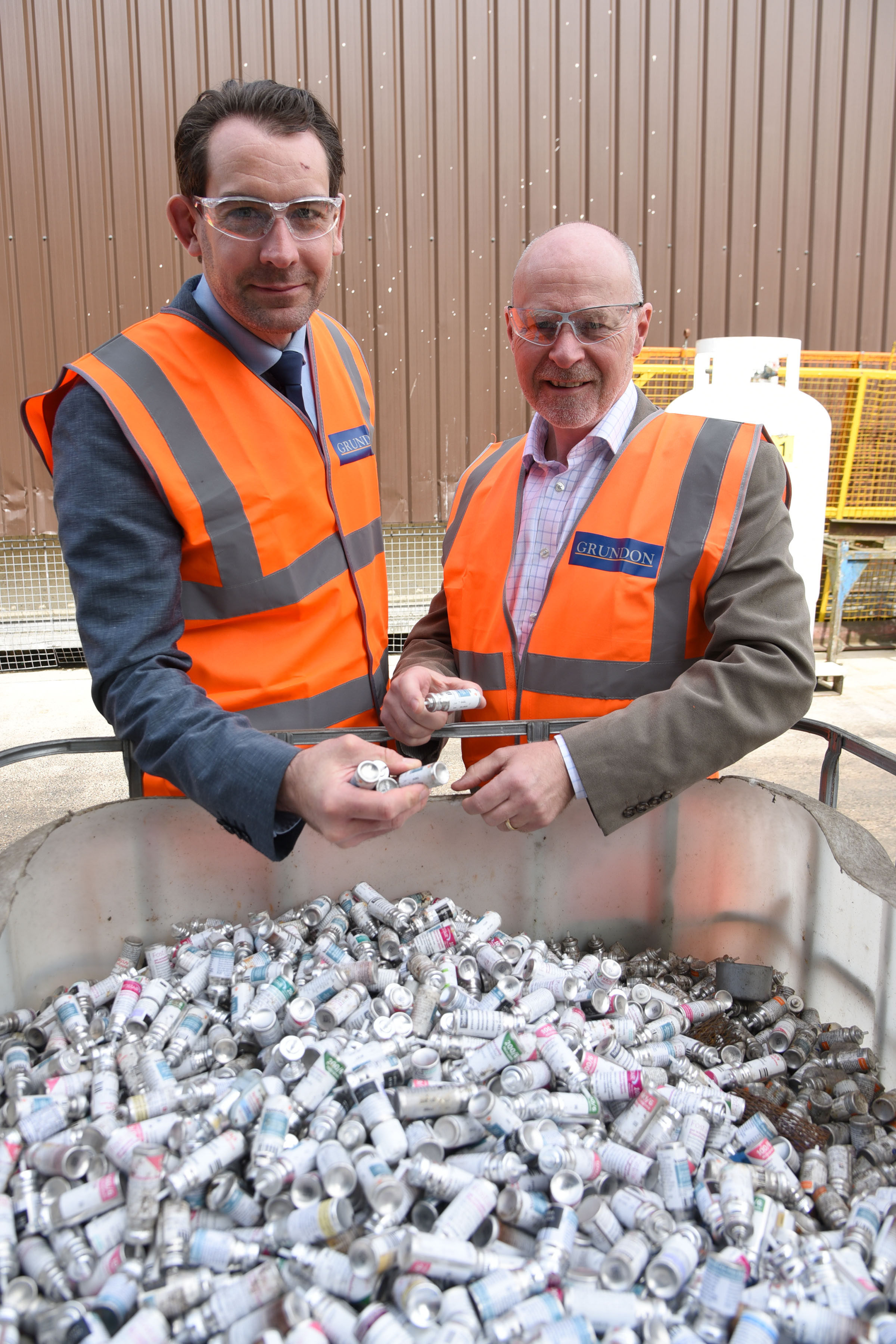Sam Coombes and Simon Brooks-Sykes with recycled inhalers
